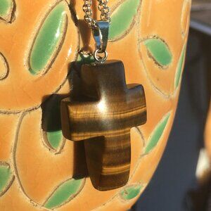 Natural Tiger's Eye Cross Pendant